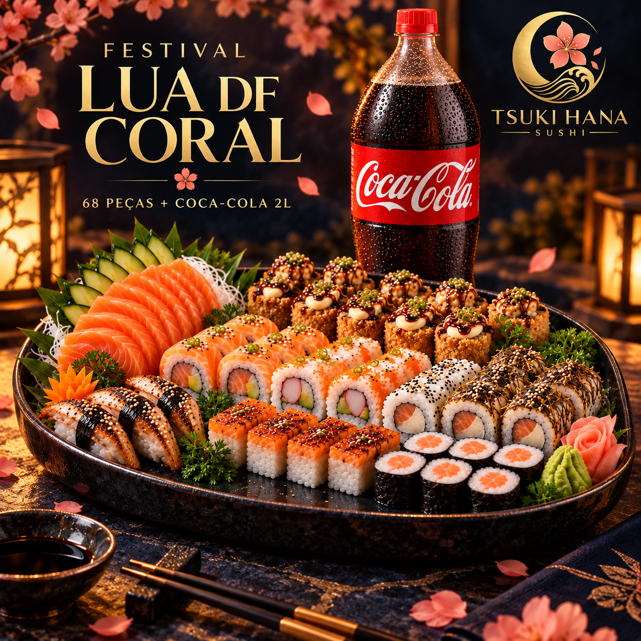 Festival Lua de Coral — 68 Peças + Coca-Cola 2L