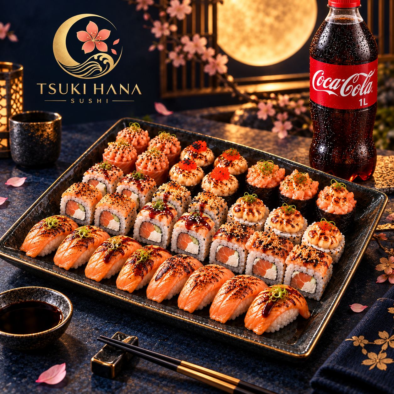 Combinado Sakura Dourada — 44 Peças + Coca-Cola 1L